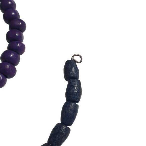 Wooden Beaded Bracelet Set Purple Teal Blue Handmade Stretch Stackable Boho Gift - Picture 3 of 4